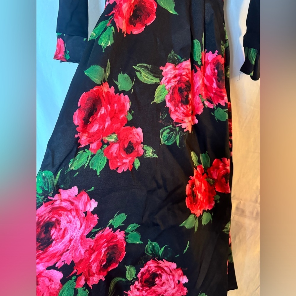 Black long sleeve floral maxi dress size small - Picture 7 of 8